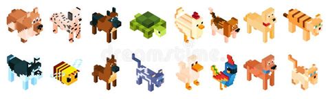 Set Group Animals Minecraft Vector Illustration Stock Vector ...