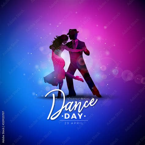 International Dance Day Vector Illustration with tango dancing couple on shiny colorful ...