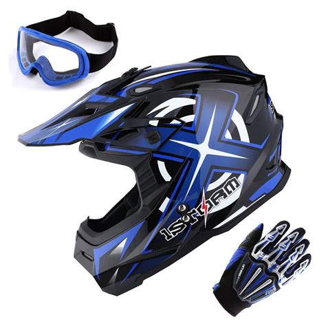 1Storm Adult Motocross Helmet BMX MX ATV Dirt Bike Helmet Racing Style HF801 + Goggle + Gloves ...