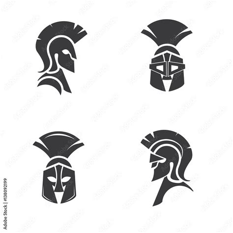 Warrior icon in spartan style. Stylized helmet and soldier silhouette with sample typography ...