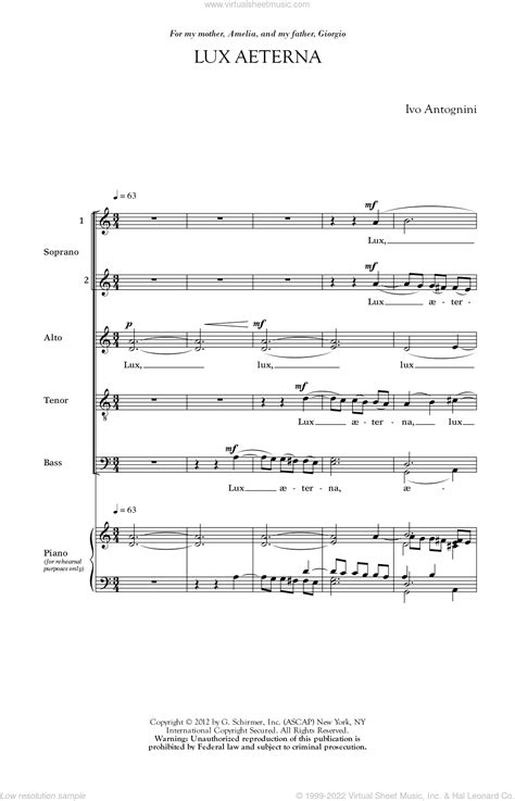 Antognini - Lux Aeterna sheet music for choir (SATB: soprano, alto ...