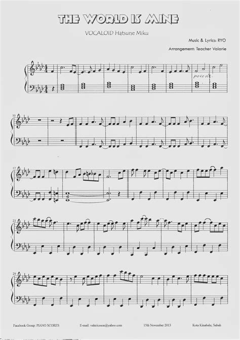 Music Talk !: THE WORLD IS MINE (Vocaloid Hatsune Miku) Piano Sheet Music Score