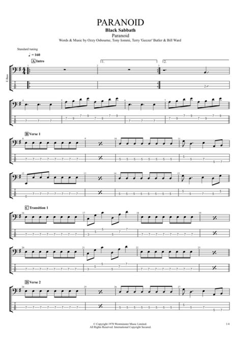 Paranoid Tab by Black Sabbath (Guitar Pro) - Full Score | mySongBook