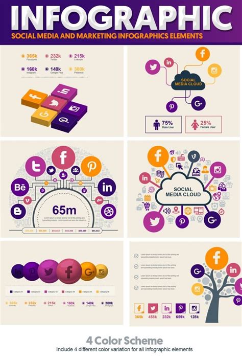 Social Media and Marketing Vector Elements Pack Infographic