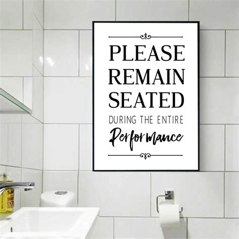 Funny Bathroom Sign Wall Art Canvas Painting Picture Please Remain ...