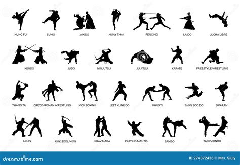 Types of Martial Arts Silhouettes Stock Vector - Illustration of kind ...