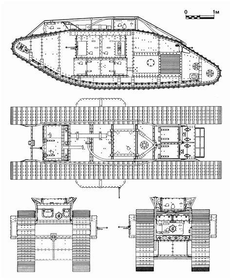 Mark V Tank Blueprint - Download free blueprint for 3D modeling