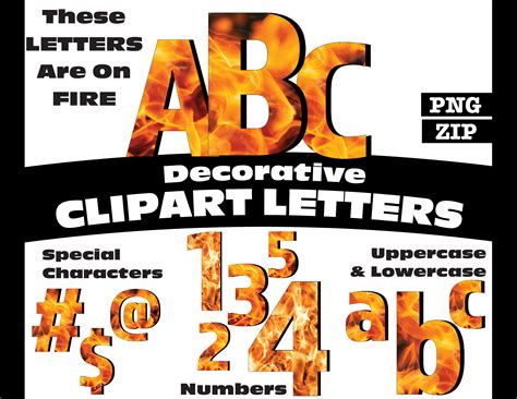 Fire Clipart Letters PNG Digital Download Complete Alphanumeric Set - Etsy