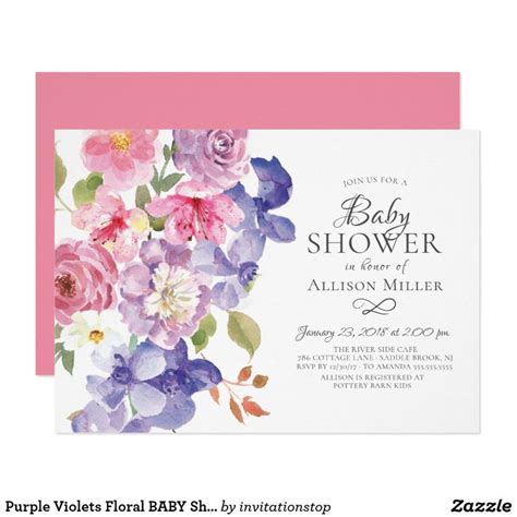 Purple Violets Floral BABY Shower Invitations | Zazzle | Floral bridal ...