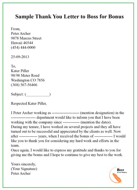 Thank You Letter Template to Boss/Manager - Sample & Examples