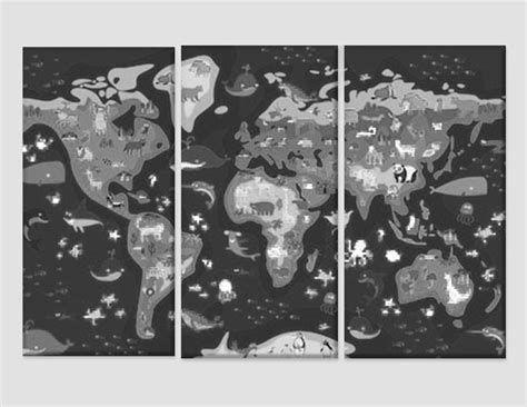 Kids World Map Canvas Art Animal World Map Wall Decor Nursery World Map Kids Roo - Home Décor