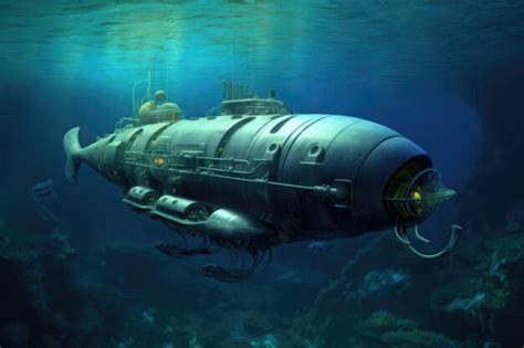 Premium AI Image | Submarine with hydrodynamic shape in ocean depths created with generative ai