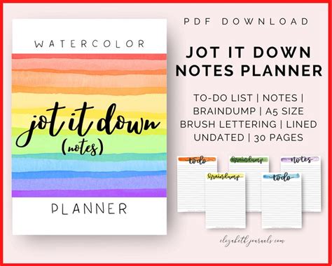 Jot It Down Notes Planner Kit Brain-dump Notes To-do | Etsy