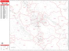 Santa Rosa California Zip Code Wall Map (Red Line Style) by MarketMAPS