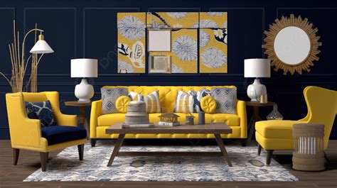 Yellow Living Room With Blue Accents And Navy Furniture Background, Navy And Mustard Picture ...