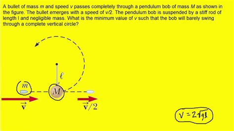 a bullet of mass m and speed v passes completely through a pendulum bob - YouTube