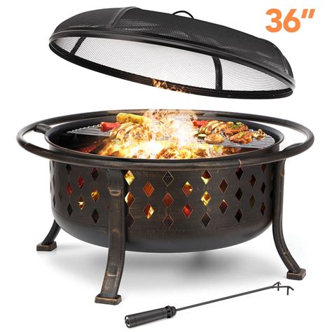 KINGSO 36" Fire Pits Outdoor Wood Burning with Spark Screen Cooking ...