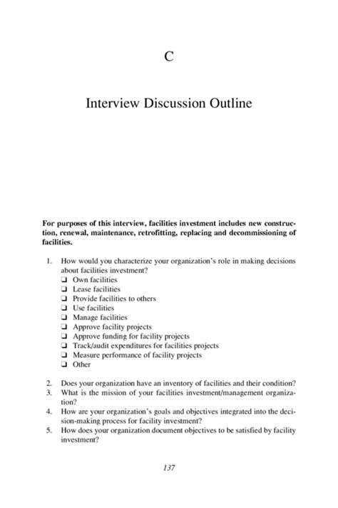 C Interview Discussion Outline | Investments in Federal Facilities: Asset Management Strategies ...