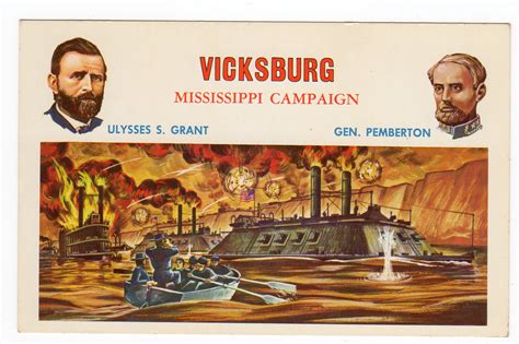 Chrome postcard. Vicksburg Mississippi Campaign. Ulysses S Grant ...