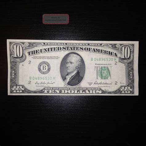 1950 $10 Dollar Bill Old Paper Money Us Currency District B