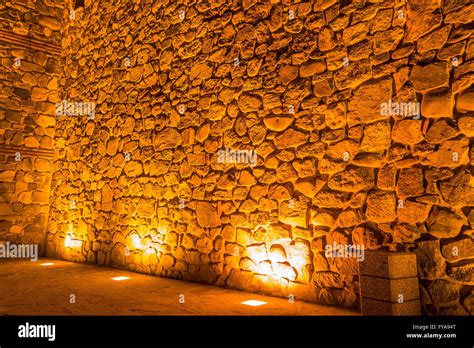 illuminated stone wall at night in bulgaria Stock Photo - Alamy