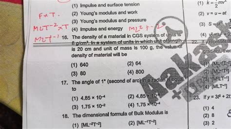 If y=3t2+2t, 18. The dimensional formula of Bulk Modulus is | Filo