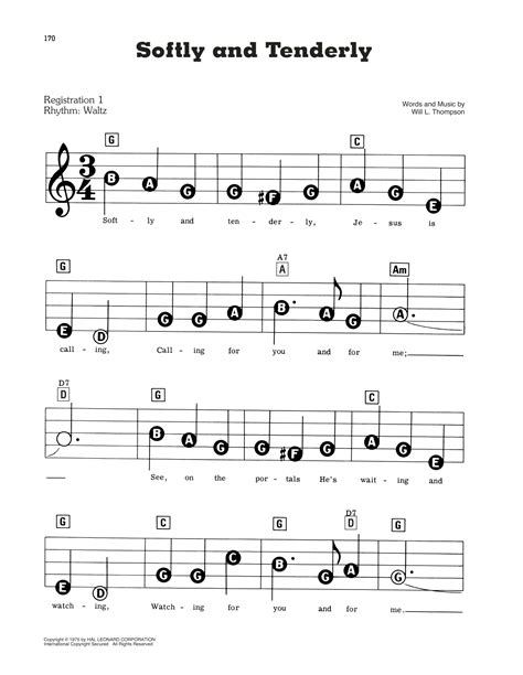 Softly And Tenderly by Will L. Thompson Sheet Music for E-Z Play Today at Sheet Music Direct