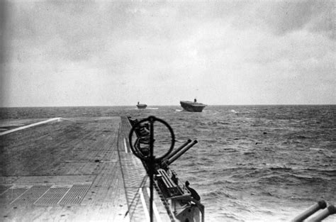 The Kaga and Akagi steam for the strike on Pearl Harbor, photographed from the deck of Zuikaku ...