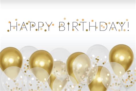 Realistic gold and transparent 3D balloons background happy birthday cover 16144496 Vector Art ...