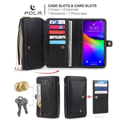 POLA iPhone 14 Pro Max Detachable Magnetic Zipper Leather Tri-fold ...