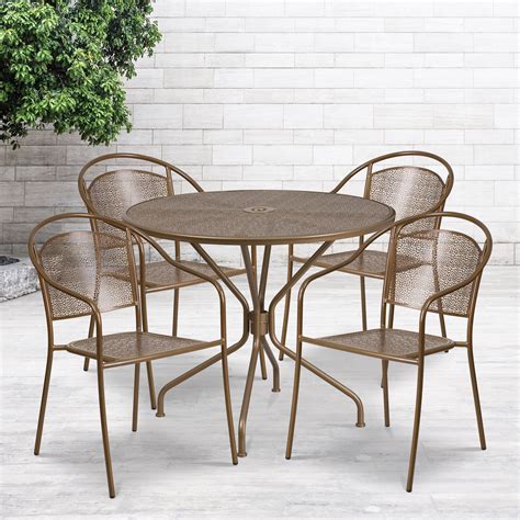 Flash Furniture Commercial Grade 35.25" Round Gold Indoor-Outdoor Steel ...