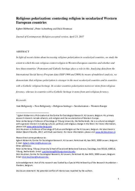 (PDF) Religious polarization: contesting religion in secularized Western European countries