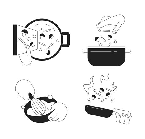 Cooking process monochrome flat vector objects set. Food preparation ...