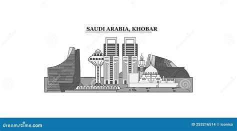 Saudi Arabia, Khobar City Skyline Isolated Vector Illustration, Icons ...