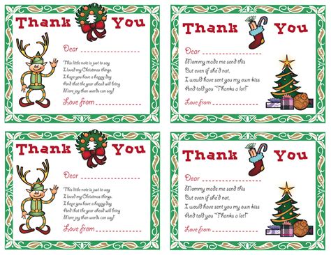 Free Printable Christmas Thank You Postcards