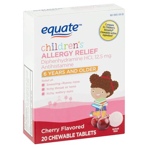 Equate Children's Cherry Allergy Relief Chewable Tablets, 6 Years & Older, 20 Count - Walmart ...