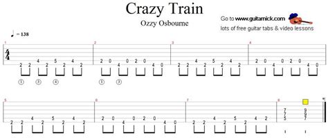 Crazy Train: guitar tab - GuitarNick.com | Guitar tabs, Guitar tabs ...