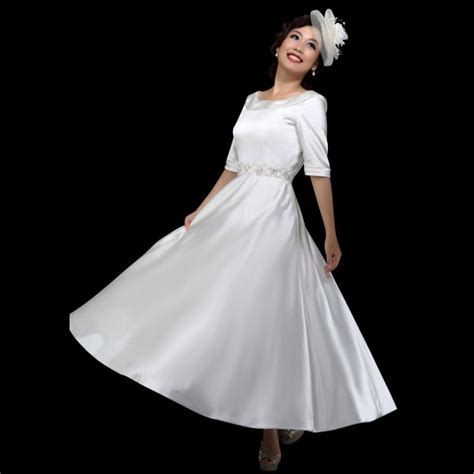 Gloria Satin Tea Length Wedding Dress by White Rose Style R706