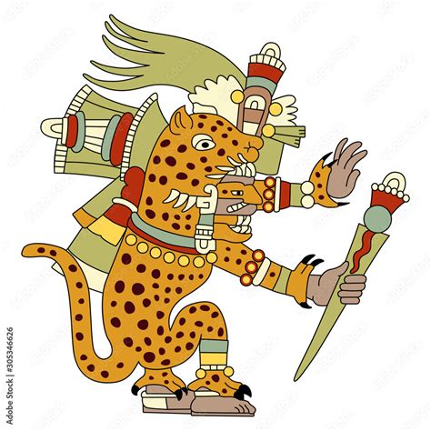 Fantastic animal. Ancient Mexican mythology. Aztec god Tezcatlipoca as monster jaguar. Stock ...