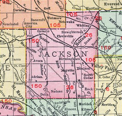 Jackson County, Kansas, 1911, Map, Holton, Netawaka, Hoyt