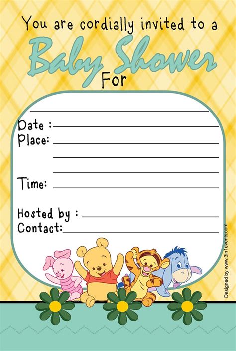 Free Printable Winnie The Pooh Baby Shower Invitations - Printable Word Searches