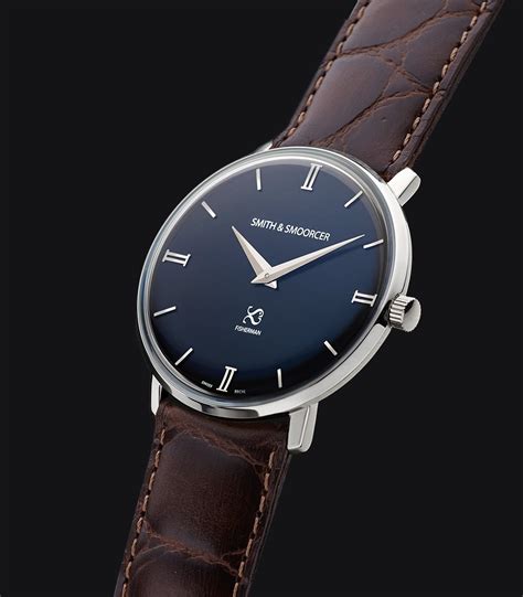 Vintage classic watch with black dial with brown leather strap | Smith ...