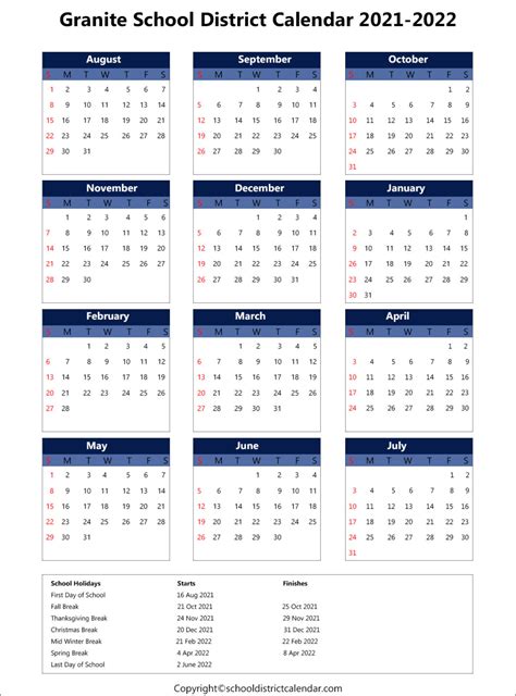 Granite School District Calendar Holidays 2021-2022