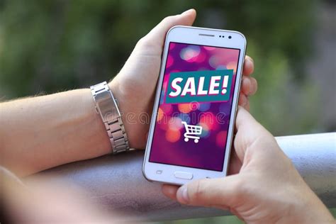 Cell Phone with Advertising Sale on Screen. Stock Image - Image of ...