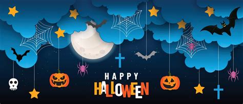 Halloween sale facebook cover page timeline, web ad banner template with pumpkins, bats and ...