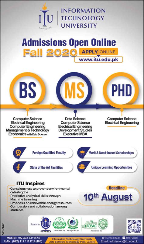 Information Technology University ITU Open Admission Fall 2020