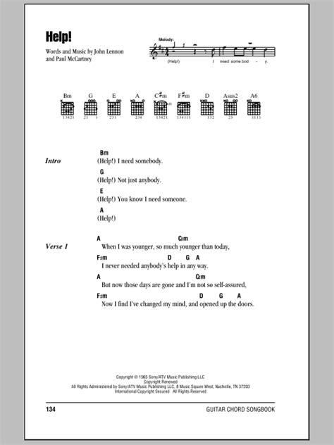 Help! by The Beatles - Guitar Chords/Lyrics - Guitar Instructor