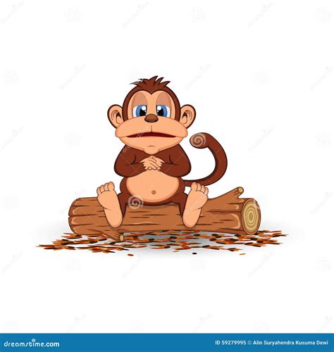 Fat Monkey Sitting in a Wood Cartoon Stock Vector - Illustration of ...