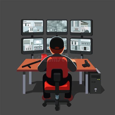 Watchman Sitting at Security Room Monitoring Video Stock Vector - Illustration of isolated ...