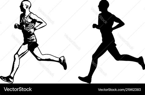 Runner sketch and silhouette Royalty Free Vector Image